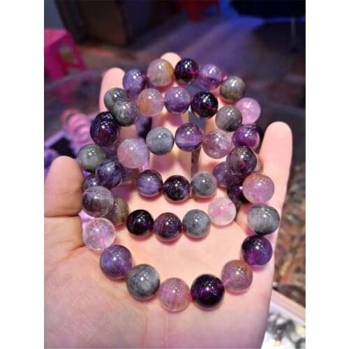 Natural Colorful Auralite 23 Quartz Crystal Big Round Bead Bracelets For Women Female Lady 14mm AAA