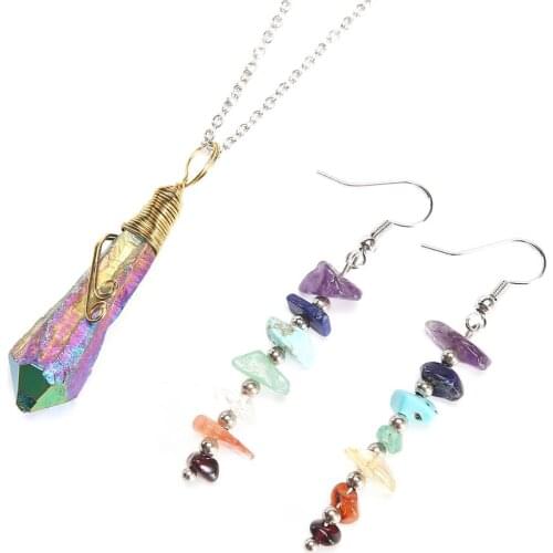 Natural Crystal Handmade Reiki Pendant Original Stone Point Healing Hexagonal Wand Treatment Necklace For Making Jewelry Women