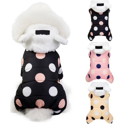 Pet Dog Clothes Winter Dog Hoodie Jumpsuit Small Dog Dot Printed Jacket Clothes Cute Fleece Ear Design Cotton-padded Coat