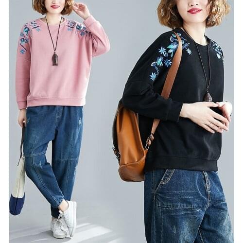 Autumn New Chinese Style Thickened Pullover Sweater Embroidery Cotton Loose Casual Tops Casual High Quality Warm Winter TA2167