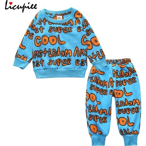 1-3 Years Babys Cartoon Printed 2pcs Clothes Suit, Long Sleeve Round Neck Pullover Sweatshirt with Elastic Long Pants
