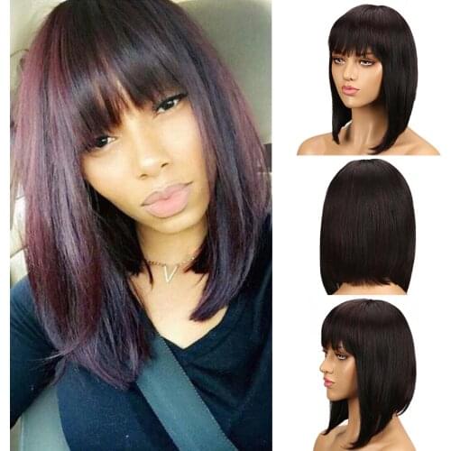 Styleicon Brazilian Straight Wig With Bangs Remy Machine Made Human Hair Wigs Pixie Cut Wig For Black Women