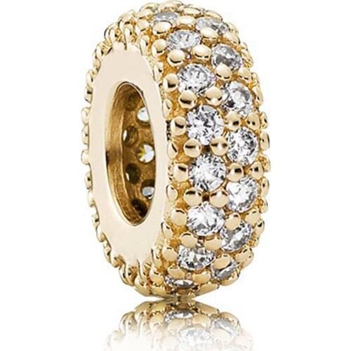 Authentic S925 Charm Shine & Clear CZ Pave Inspiration Spacer Bead for Women Bracelet Bangle DIY Jewelry