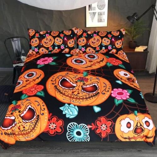 3D Printing Pumpkin Monster Pattern Quilt Cover with 2 Pillowcase Fashion Bedding 3 Piece Set Available Size Bed Duvet Cover