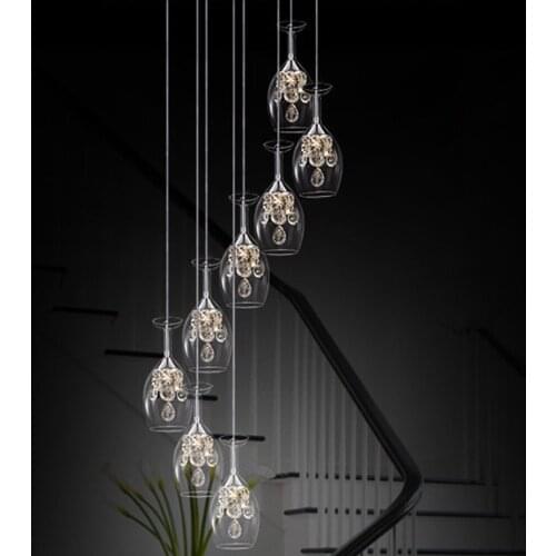 Stairs lights Transparent k9 clear pendant light Wine Glass restaurant LED crystal pendant lamp creative personality ZA SJ122