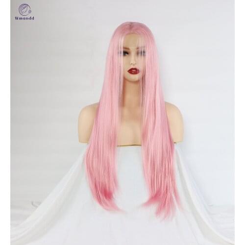 Wmandd 18-32 Inches Straight Synthetic Wigs Light Pink With Natural Hairline For Women Cosplay Party Wigs High Temperture Fiber