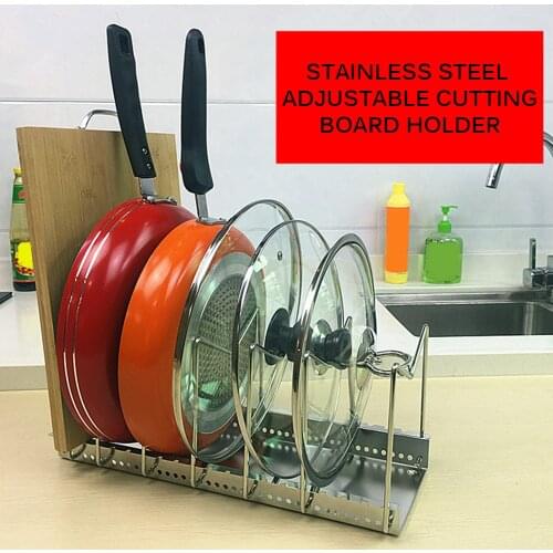 Adjustable Pot Lid Rack 304 Stainless Steel Cutting Board Pan Holder Goods Dish Rack Storage Tool For Kitchen Organizer