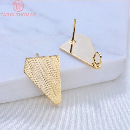 6PCS 13x18MM 24K Gold Color Plated Irregular Shaped Stud Earrings High Quality DIY Jewelry Making Findings