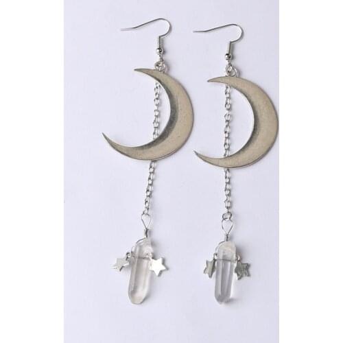 2020 New Quartz Crystal Aura Witchy Earrings, Crescent Moon Gothic Occult Boho Crystal Crown Accessories Jewelry Earrings