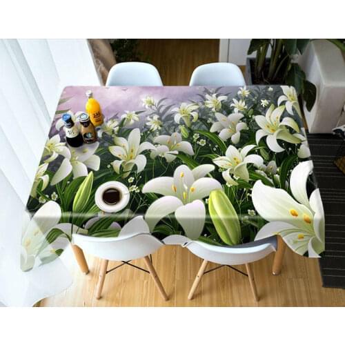 3D Tablecloth Lily Pattern Polyester Dustproof Rectangle Table cloth Christmas Dinner Decoration Round Table Cover Pillowcase