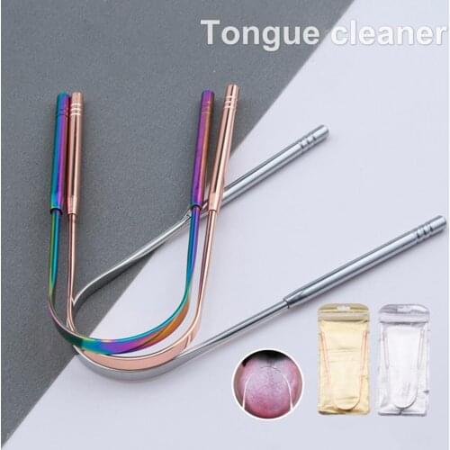 Tongue Scraper Stainless Steel Oral Cleaner Brush Fresh Breath Cleaning Coated Tongue Toothbrush Oral Health Care Tools