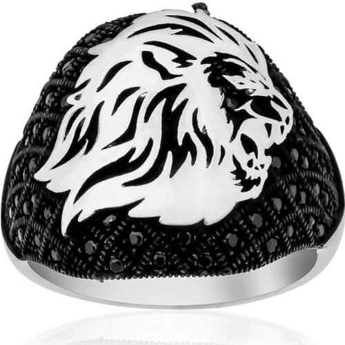 Tevuli 925 Sterling Silver Lion Head Figured Male Ring