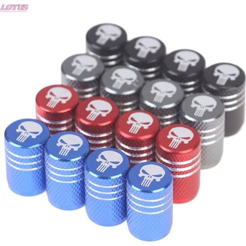 Car Tire Valve Stems Cap Knurling Style Skull Tire Valve Aluminum Wheel Stem Air Valve Caps Dustproof 4Pcs/Set