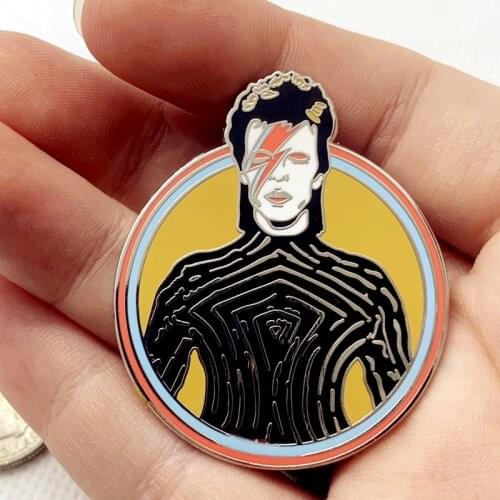 Vintage 80s Music David Bowie Hard Enamel Brooch Pins Badge Collar Lapel Pins Alloy Metal Fashion Jewelry Accessories
