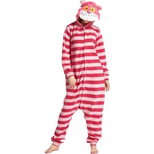 Adults Polar Fleece Cheshire Cat Animal Kigurumi Womens Mens Onesies Pajamas Cosplay Costume for Halloween and Carnival Party