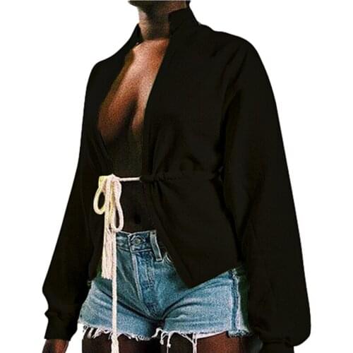 XLLAIS Winter Soft Sweatshirts Women Sexy Long Sleeve T-Shirts Coat Yellow Cardigan Club Clothing Ladies Lace Up Snug Black Tees