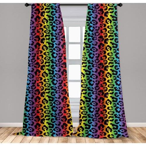 Leopard Print Curtain for Kids Rooms Modernized Panther Leo Skin Wild Big Cats in Gradient Rainbow Tones Print Window Drapes