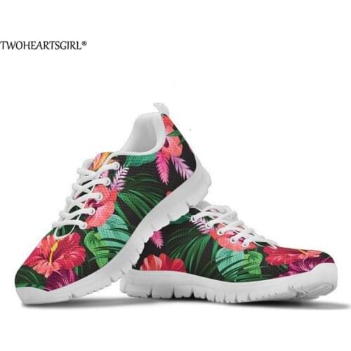 Twoheartsgirl Hibiscus Flowel Women Sneakers Hawaiian Style Teen Girls Casual Lace up Shoes Spring Autumn Shoes Women 2019