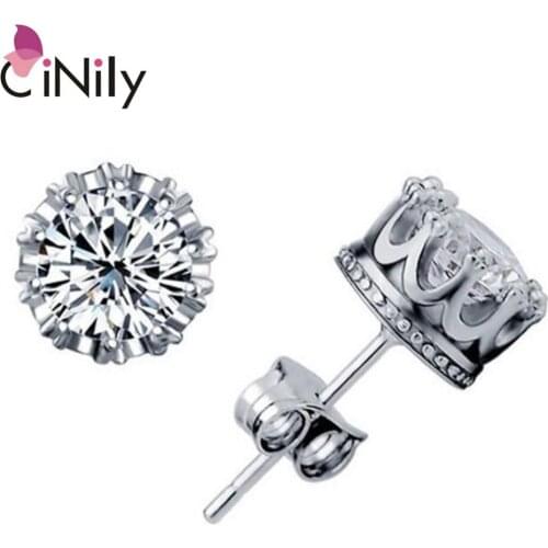 CiNily Round Shape White Topaz 925 Sterling Silver Stud Earrings for Party Birthday Gift Women Fine Jewelry Earring SE049