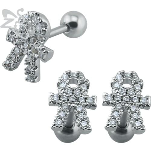 ZS 1 Pair Figure Human Shape Stainless Steel Crystal Ear Stud Earrings for Women Female Earlobe Piercing Earring Fashion Jewelry