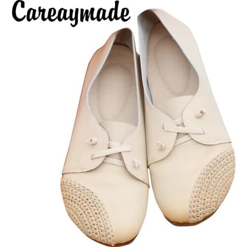 Careaymade-Full-grain Leather MORI Series Flax Weaving Low Heel WOMENS Flat-heeled Shoes Genuine Leather Soft Bottom Shoes