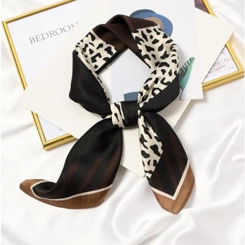 2021 Luxury Leopard Striped Silk Square Women Hair Sacrf Female Accessories Shawls 70*70 Neckerchief Neck Handkerchief Summer