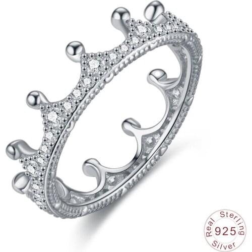 HF JEL 100% 925 Sterling Silver Ring for Women Vintage Gothic Crown Rings Shine Cubic Zirconia Gold Silver Xmas Women Jewelry