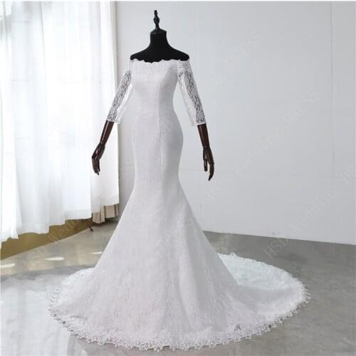Sexy Wedding Dresses for Womer Appliques Robe De Mariee Elegant bride Lace Wedding Gown With Sleeve beautiful Mermaid Bridal
