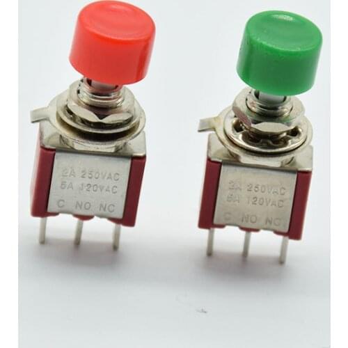 10pcs red green 3Pin C-NO-NC 6mm Mini Momentary Automatic return Push Button Switch ON-(ON) 2A 250VAC/5A 120VAC Toggle Switches