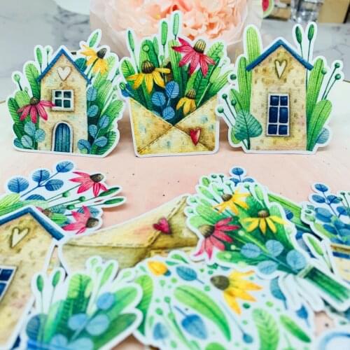 22pcs Plant flower vase house sticker DIY art photo albums waterproof scrapbooking