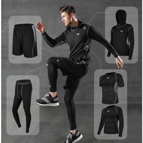 5 Pcs/Set Mens Tracksuit Gym Fitness Compression Sports Suit Clothes Running Jogging Sport Wear Exercise Workout Tights