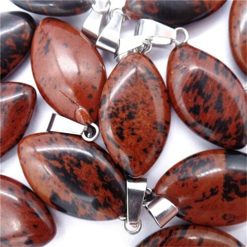 50Pcs 28x15x6mm Wholesale Natural Black&Brown Mahogany Obsidian Oval Pendant Bead DIY Jewelry Accessories Earrings S556