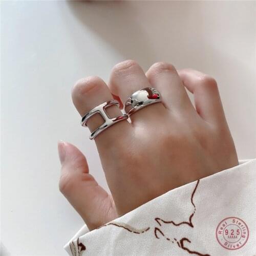 925 Sterling Silver Bohemian Simple Geometric H Letter Glossy Ring For Women Beach Party Casual Jewelry Friendship Gift