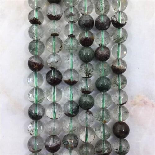 Boho Polished Round Green Moss Phantom Crystal Loose Beads, 15.5" Raw Quartz Gems Stone Drilled Bead For Gifts Making,6 8 10 mm
