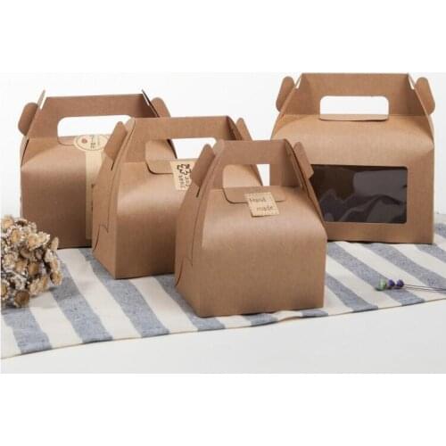 Large Pvc Window cake box wedding favor box, cookies Biscuit bread box,cheese cupcake takeaway kraft paper cake box with handle