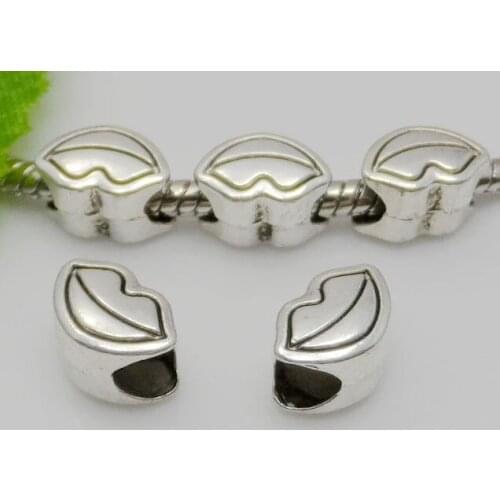 Free Ship 200Pcs Tibetan Silver Big Hole Lip Spacer Beads Fit Jewelry Making 7x10mm