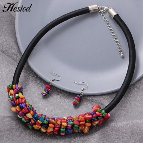 Ethnic Natural Stone Gravel Jewelry Set For Women Crystal Shell Stone Chokers Necklace Earring Sets Bohemian Statement Jewelry