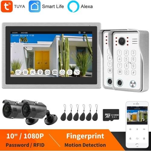HomeFong Wireless Video Intercom for Home IP Video Doorbell Fingerprint Unlock HD 10 inch Touch Screen Wifi Intercom System Kit