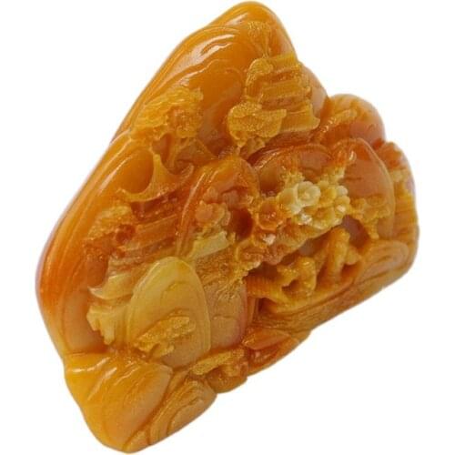 China Shoushan Stone Old Hand Carved Landscape Characters Landscape Sculpture Decoration Statue