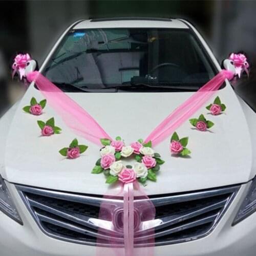 Artificial Flowers for Wedding Car Decoration Sets Artificial Flower Diy Garlands Wreath Rose Decor Pull Flowers Ribbon