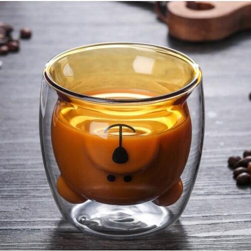 Creative Transparent Double Walls Glass Cartoon Bear Cat Duck Coffee Mug Milk Juice Cute Tea Cup Gift Office Water Cup Drinkware