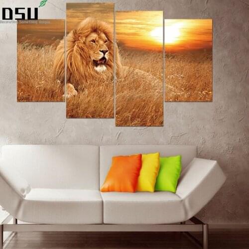 4Pcs Modular PVC Lion Painting HD Printed Animals Group Wallpaper Sticker Wall Pictures Living Room Pictures Home Decoracion