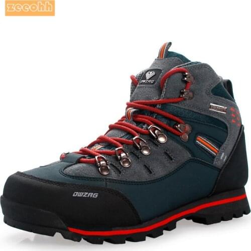 Men High Top Autumn Winter Cow Suede Hiking Boots Waterproof Mountain Outdoor Sneakers Shock Absorption Sport Trainers for Male