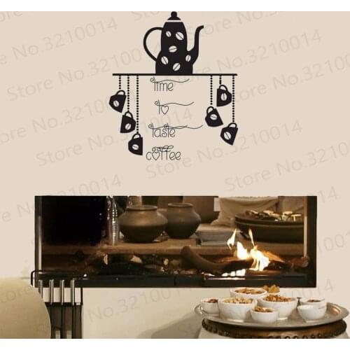 Time To Taste Coffee Wall Decals Vinyl Removable DIY Wall Stickers For Kitchen Coffee Pot And Coffe Cups Wall Stickers PW363