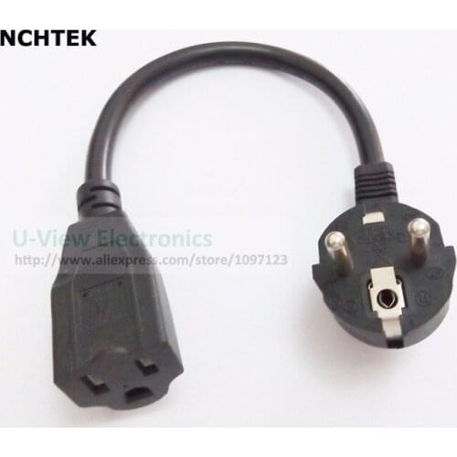 NCHTEK USA 3Pin NEMA 1-15R Receptacle to 90 Degree Angled Standard 2 Pin Europe CEE/7 Plug Adapter SF Cable/Free Shipping/2PCS