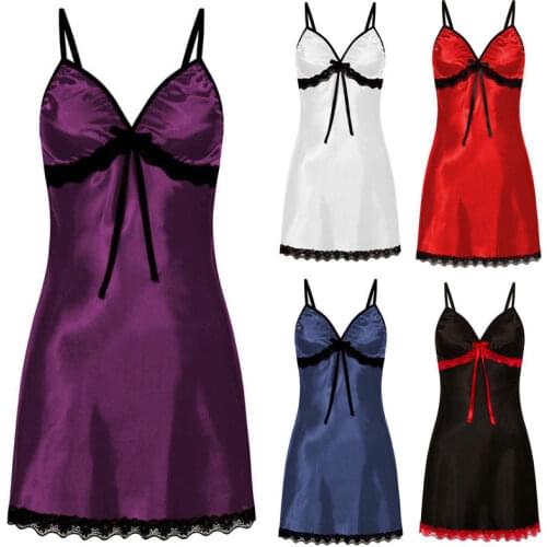 Sexy Sleepwear Women Lace Silk Satin Night Dress Sleeveless Nighties V-neck Nightgown Plus Size 3XL Nightdress Nightwear