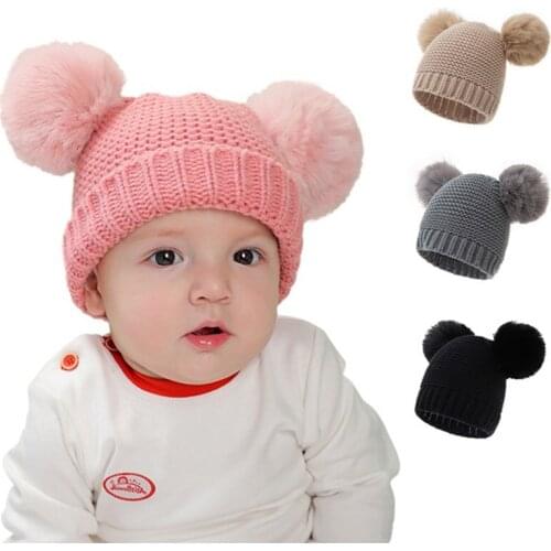 New Arrivals Baby Boy Girl Winter Hat Skullies Beanies Plush Balls Warm Woolen Knitted Toddler Kids Hat Children Hats and Caps