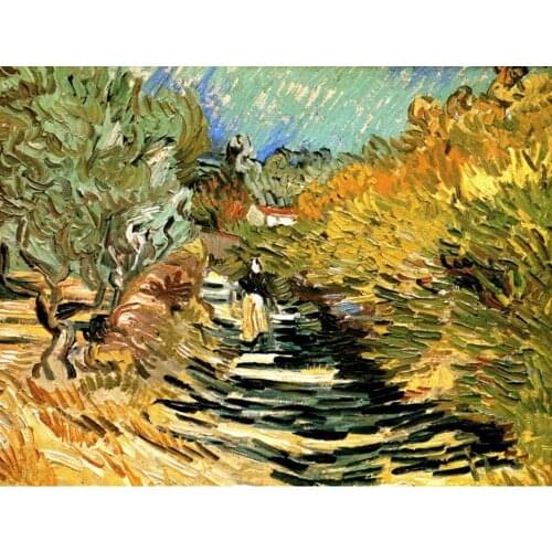Landscapes art A Road in St. Remy with Female Figures by Vincent Van Gogh oil paintings canvas High quality hand-painted
