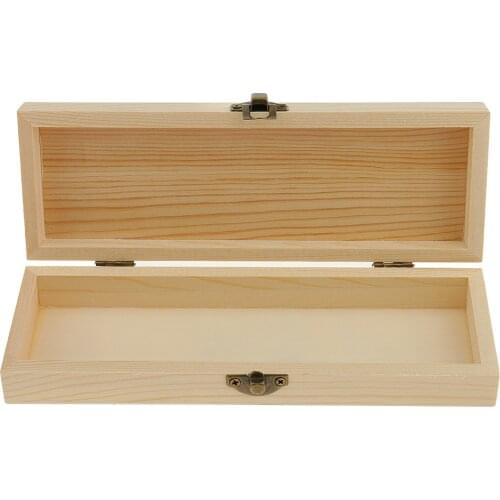 Rectangle Shape Natural Unfinished Wood Storage Box Case for Kid Toys DIY Painting Craft