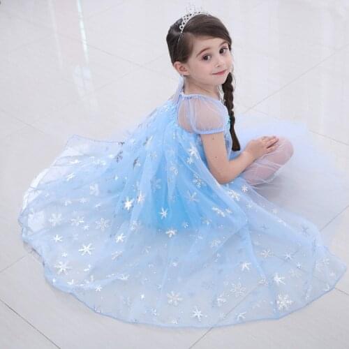 With cloak Elsa princess dress fantasy girl carnival costume for children evening gown toddler girl christmas 3-8s summer cloth